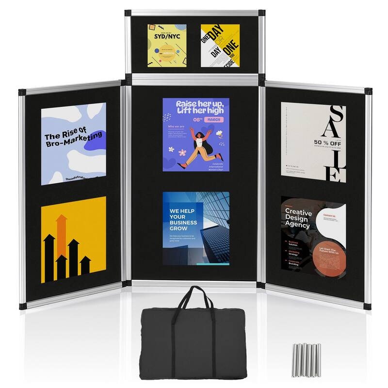 Foldable 3+1 Bulletin Board, Aluminum Foldable Display Board - Aluminum