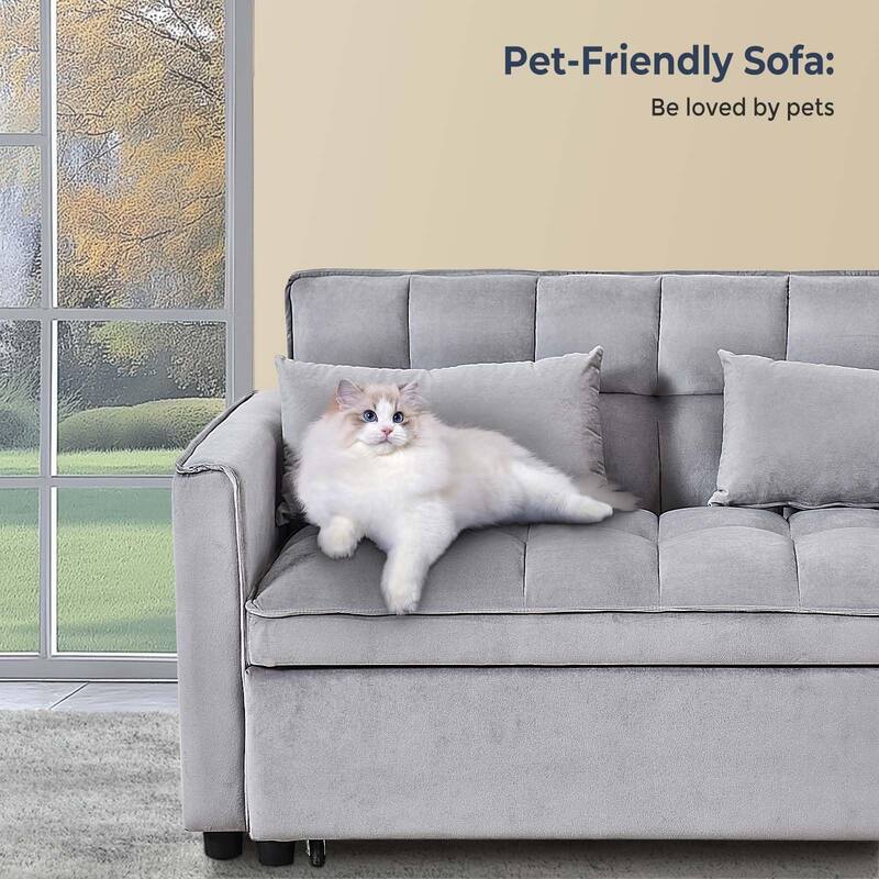 3 in 1 Velvet Sofa Bed with Adjustable Backrest