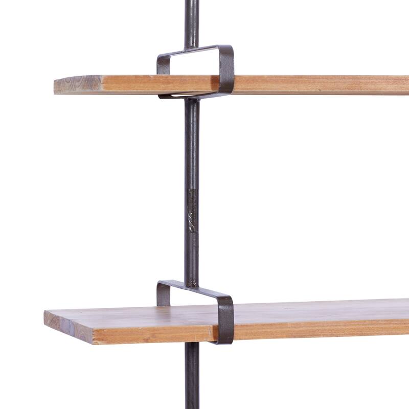 3 Level Wood Wall Shelf with Black Metal Brackets - Brown or Gray
