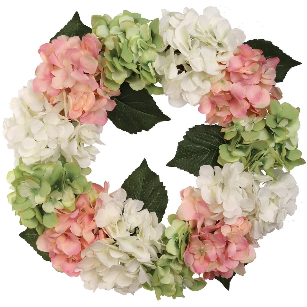 LTWHOME 17.6 Inch Handmade Spring Summer Wreath with Multicolored Tiny Flowers for Front Door Window Decoration Model: WHCH Wall Mantelpiece