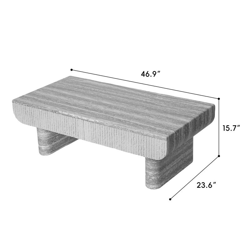 Coffee Table with Grey Wood Texture Tabletop, Mid Century Modern Coffee Table with Fluted Drawer, for Living Room, Office