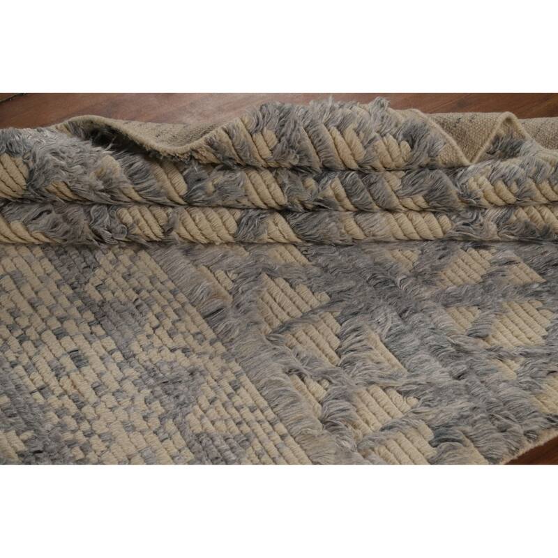 Beige & Gray Moroccan Shaggy Oriental Area Rug Handmade Wool Carpet - 4'11" x 7'8"