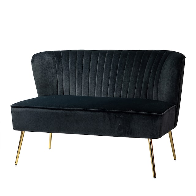 HULALA HOME Monica Modern Velvet Tufted Loveseat with Metal Legs - BLACK