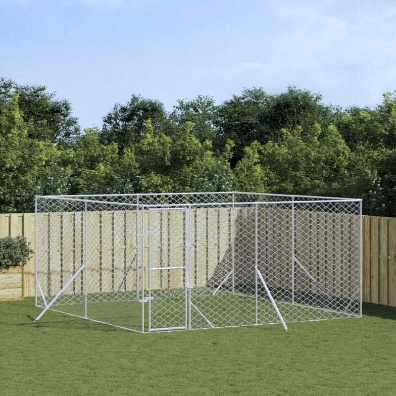 vidaXL Outdoor Dog Kennel Silver Multi-Size Galvanized Steel