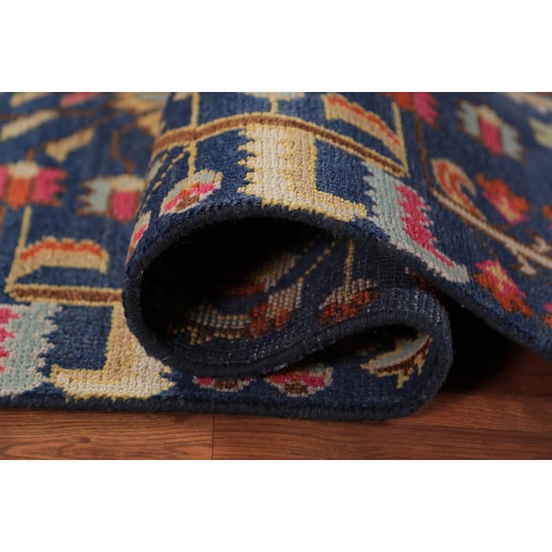 All-Over Blue Oushak Indian Foyer Rug Hand-Knotted Wool Carpet - 3'1"x 5'0"