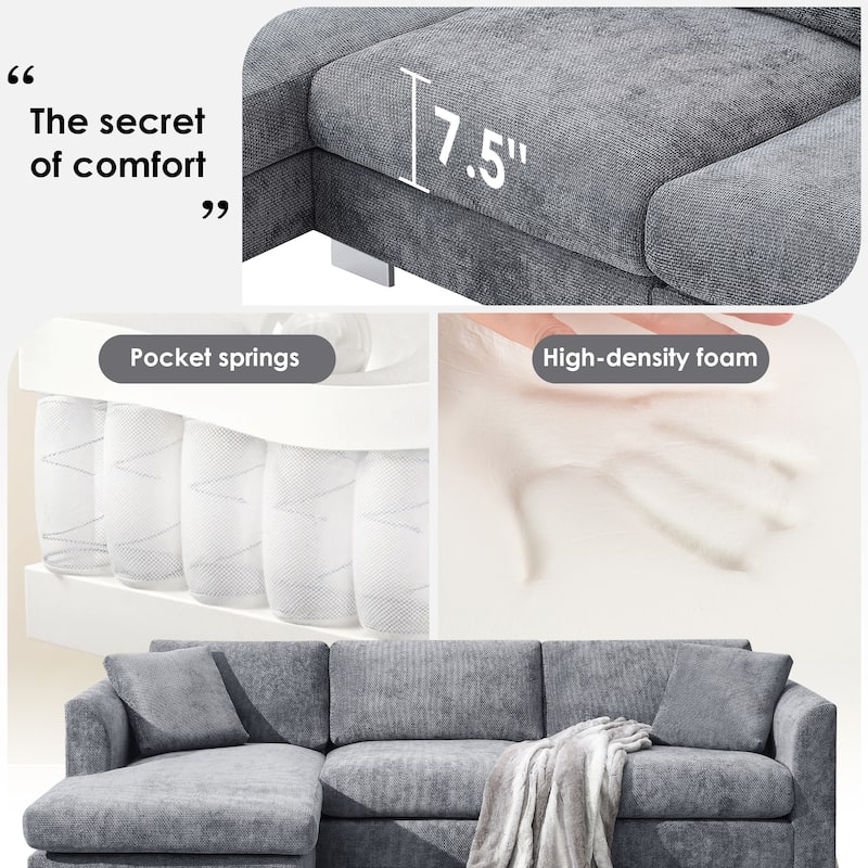 Roomfitters 96*56" Modern Cloud Sectional Sofa, L-Shaped Luxury Couch Set with 2 Pillows, 4-Seat Indoor Furniture