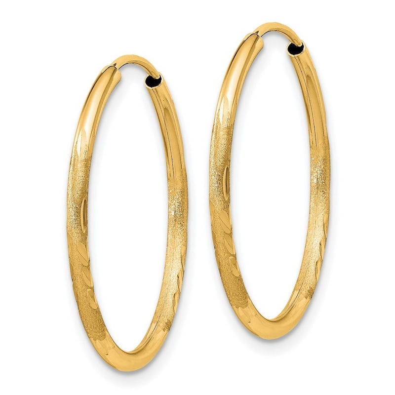 Curata 14k Yellow Gold Polished tube 1.5x22mm Satin Sparkle Cut Endless Hoop Earrings