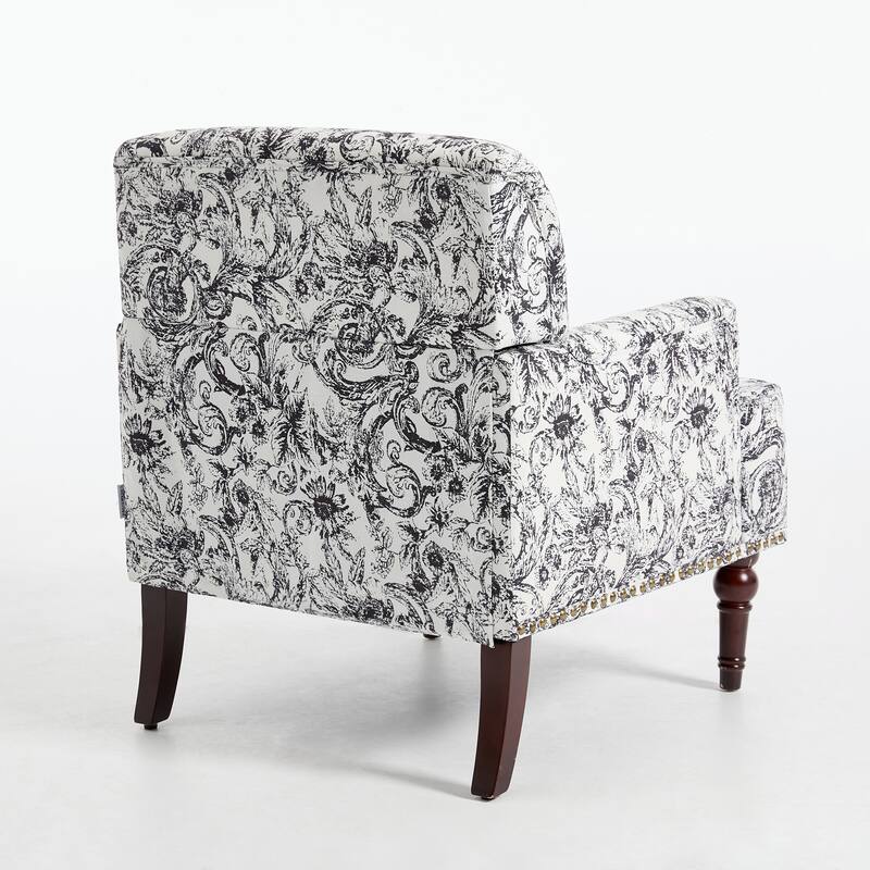 Set 2 Striped Upholstered Linen Armchair with Brass Nailhead Trim