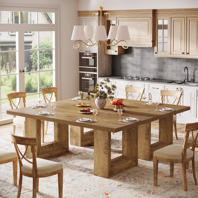 63-Inch Dining Table for 6-8, Brown Rectangular Kitchen Table with Strong Geometric Frame