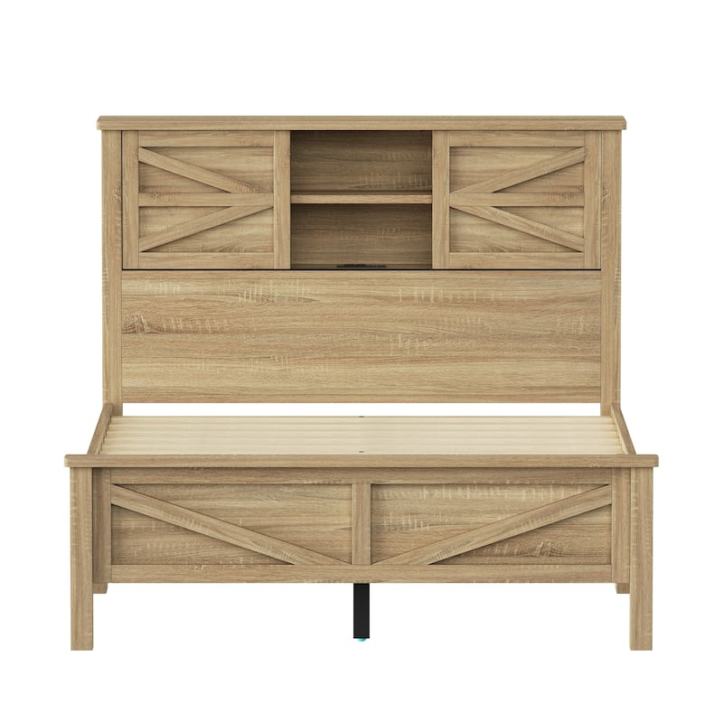 Full / Queen 3-Piece Bedroom Set with Platform Bed Storage Headboard USB Charging Nightstand and Dresser