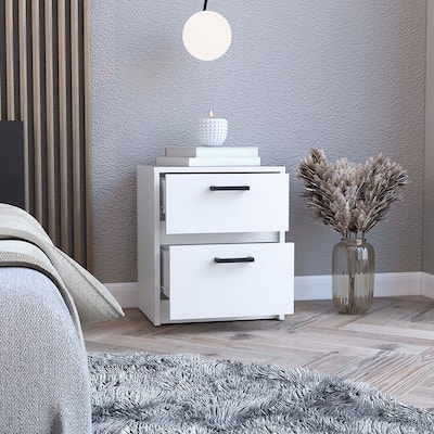 Nightstand for Bedroom,Living Room, Two Drawes, White Finish