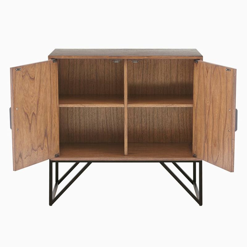 Roomfitters Accent Cabinet with Adjustable Shelf, Modern Storage Sideboard with Metal Base for Living Room and Entryway, Brown