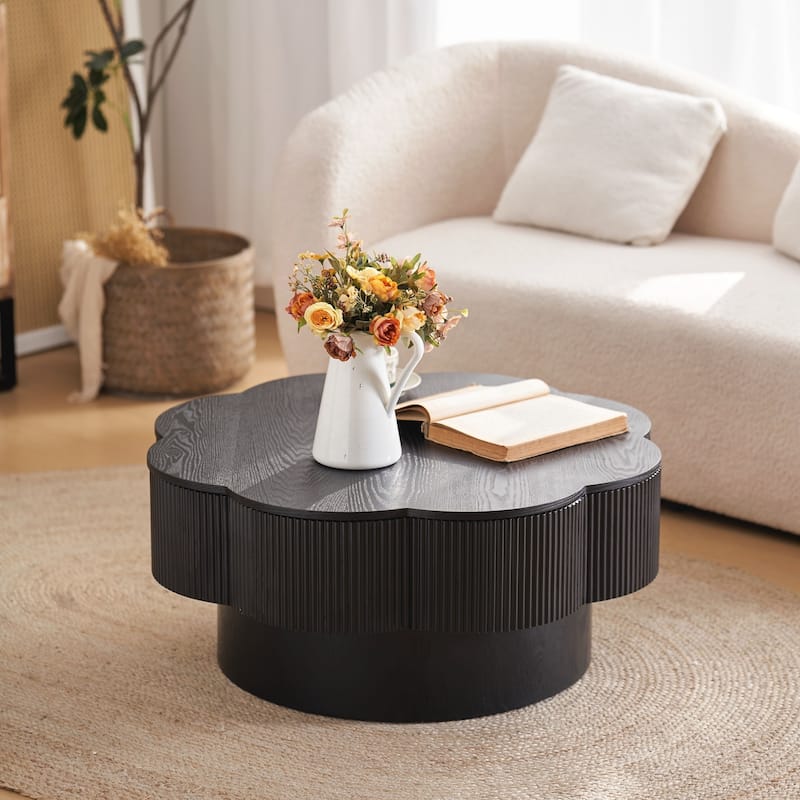 31.50"Modern Flower Shaped Coffee Table, Plum Blossom Shaped Coffee Table with Storage - Black