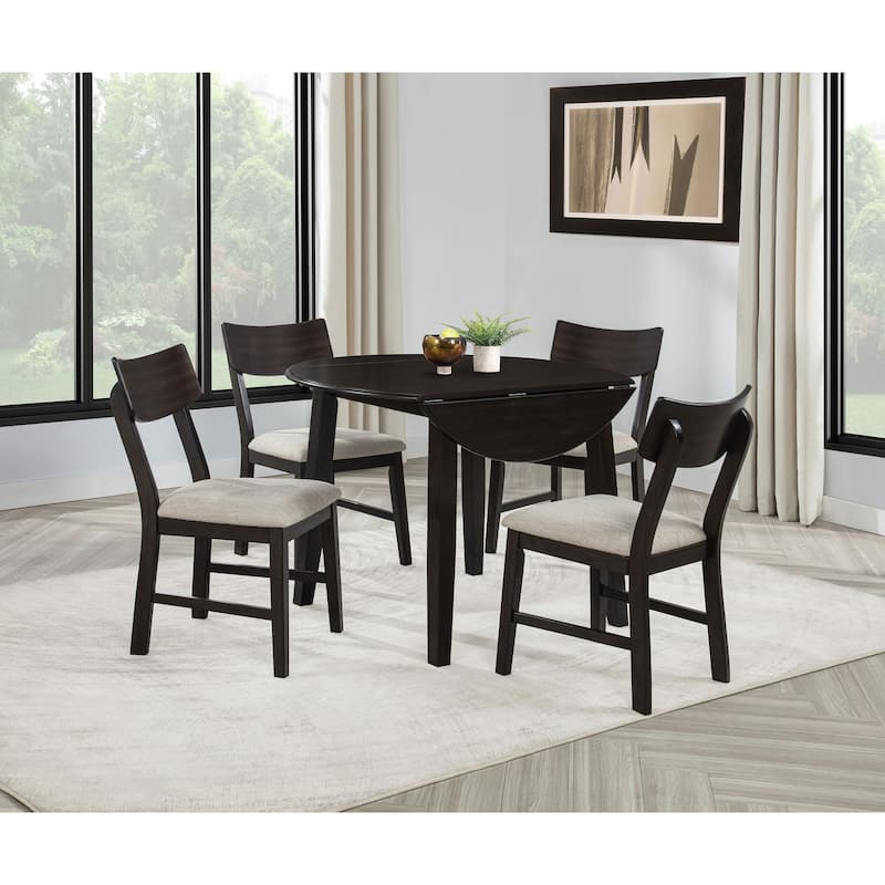 Catley 5-piece Round Drop Leaf Dining Table Set Dark Coffee