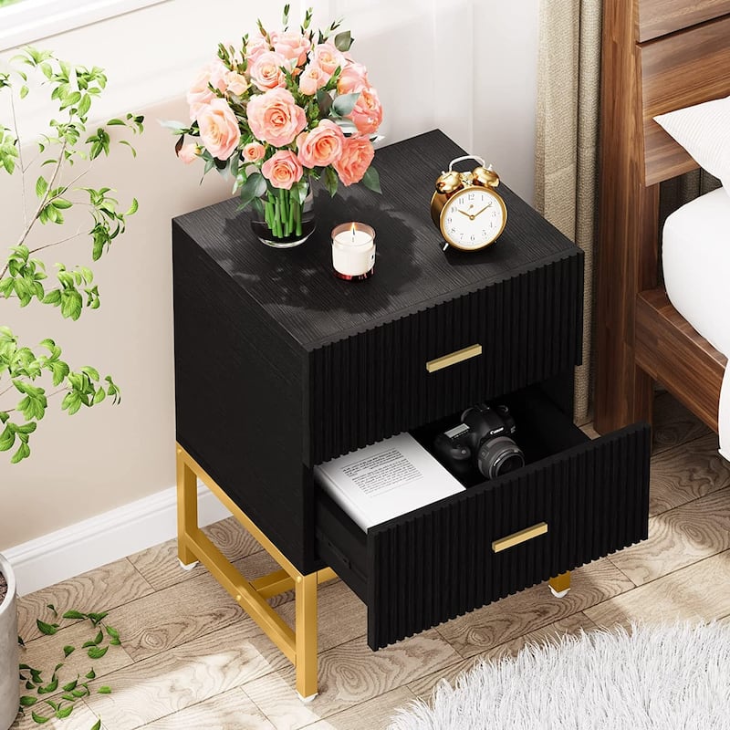 2-Drawer Nightstand, White Night Stands with Storage Drawers