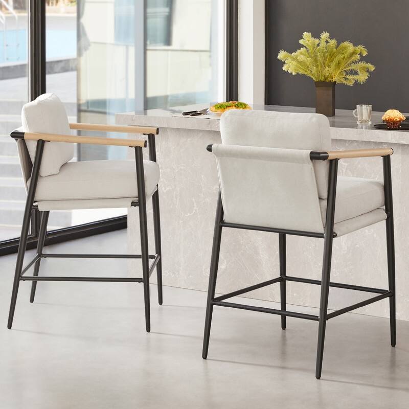Chris Modern Counter Stools Set with Metal & Wood - Set of 2