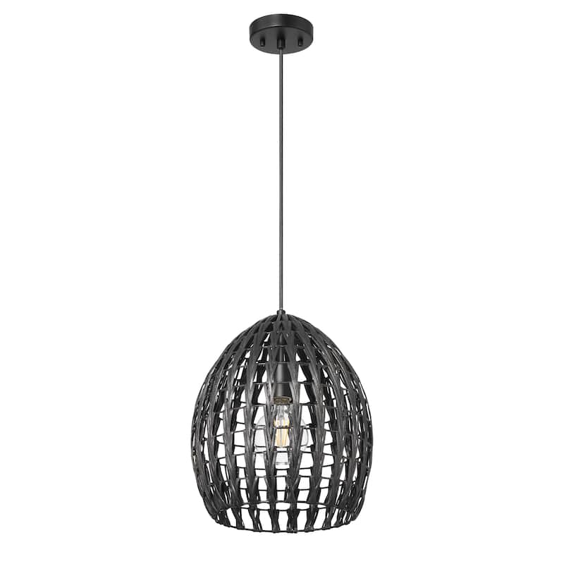 Persephone Metal and Handwoven Rattan Ceiling Light - 12.0"L x 12.0"W x 14.0"H