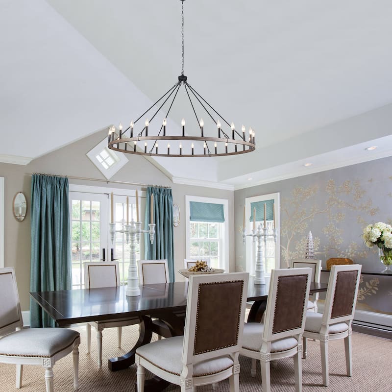 Vyolette 60 in. 30-Light Extra Large Farmhouse Round Wagon Wheel Chandelier, Classic Dining Room Living Room Chandelier