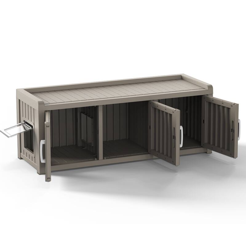 Multi-Door Cat Cabin & Storage Cabinet, Resin Shoe Rack Style Pet House with Hidden Entry - BROWN