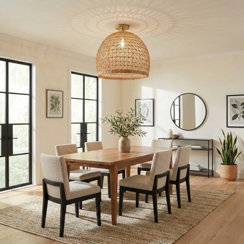 Lumiere Rattan Flush Mount - Rattan Natural Handwoven Ceiling Light for Hallway or Bedroom in Modern, Farmhouse, Boho Style