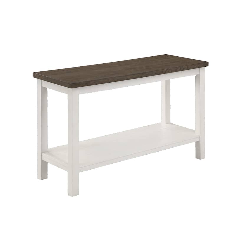 Mon 48 Inch Sofa Console Table, Open Shelf, Brown Surface, White Frame