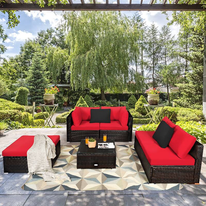 Costway 6PCS Outdoor Patio Rattan Furniture Set Cushioned Sectional