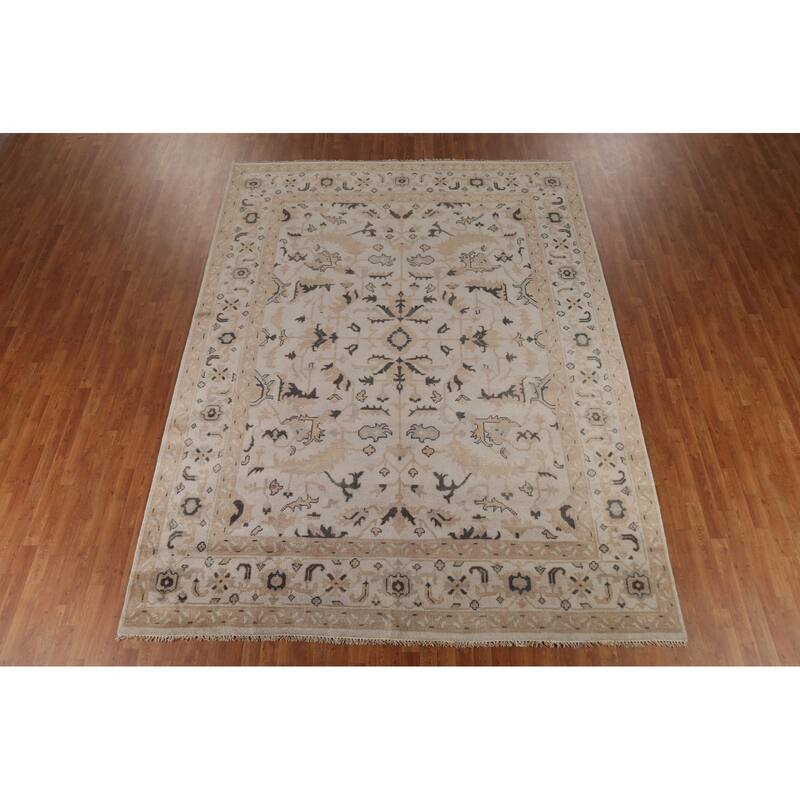 All-Over Floral Oushak Indian Area Rug Handmade Wool Carpet - 9'0" x 11'9"