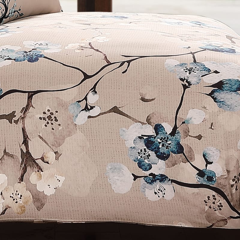 Bebejan Blue Blossom 100% Cotton Sateen 5 Piece Reversible Comforter Set