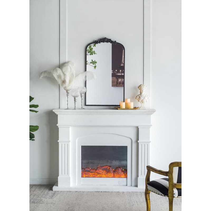24"x 42" Classic Design Mirror with and Baroque Inspired Frame for Bathroom, Entryway Console Lean Against Wall - Black - Black