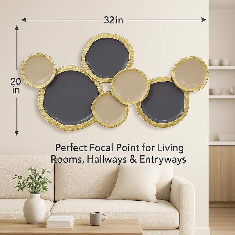 Gold Brown Abstract Ring Metal Wall Art Horizontal Modern Decor 32"