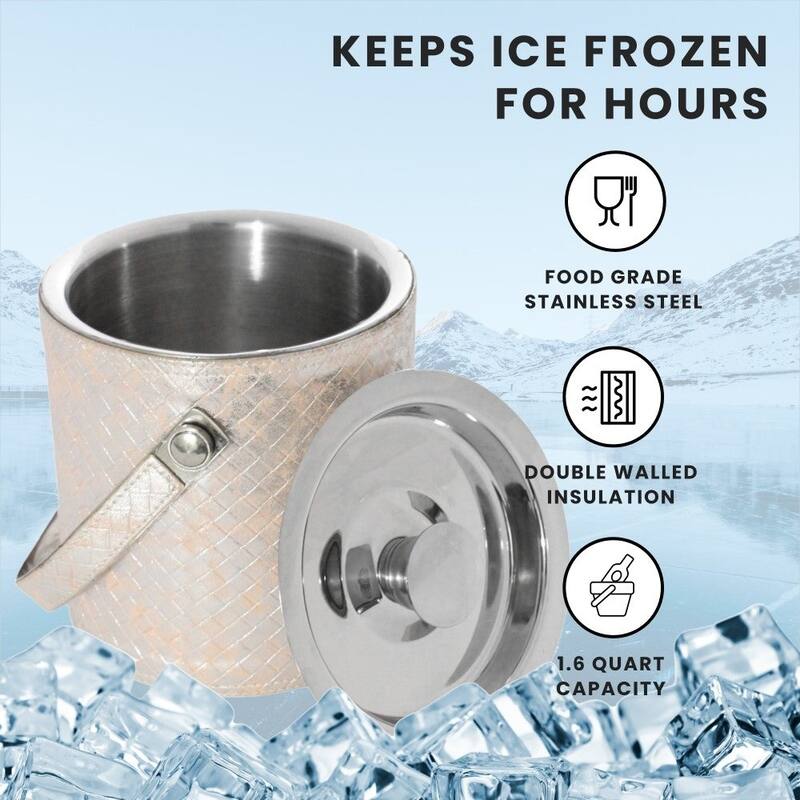 Sol Living Ice Bucket Double Wall Stainless Steel with Lid and Tongs