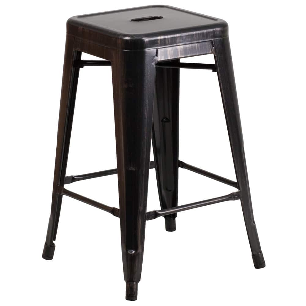 24" High Backless Metal Indoor-Outdoor Counter Height Stool w/Square Seat