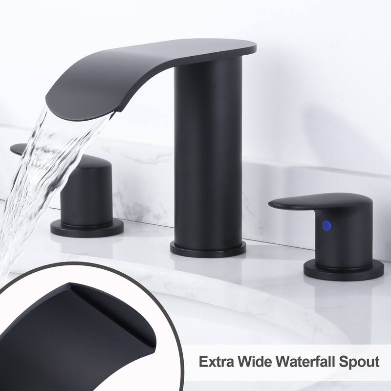 WOWOW 8 in.Double Handle Waterfall Bathroom Faucet with Pop-up Drain