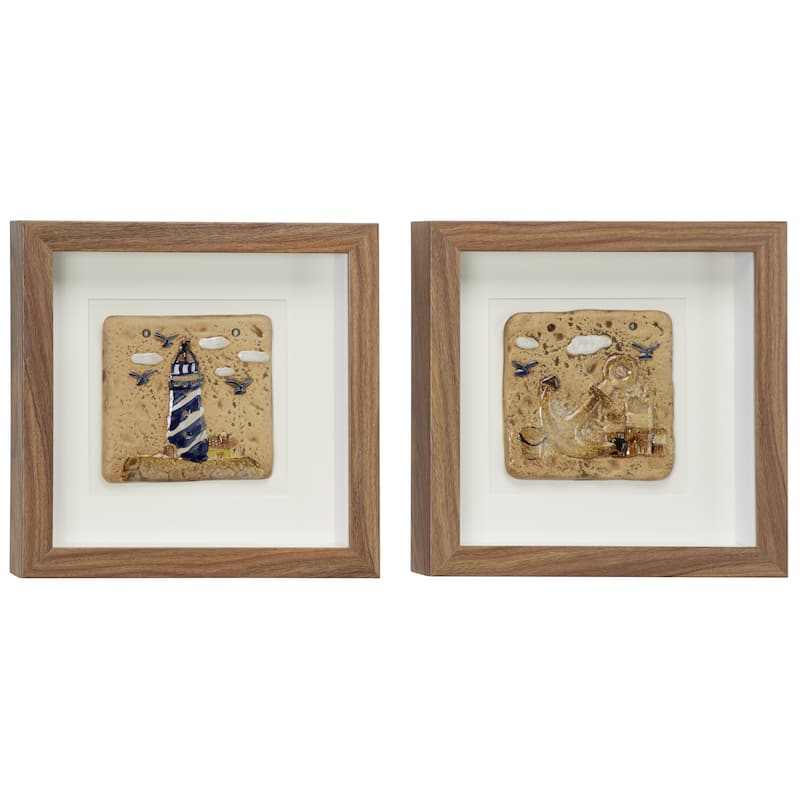 Wooden Light House Handmade Shadow Box - Set of 2 Brown - Roche River Decor - Brown
