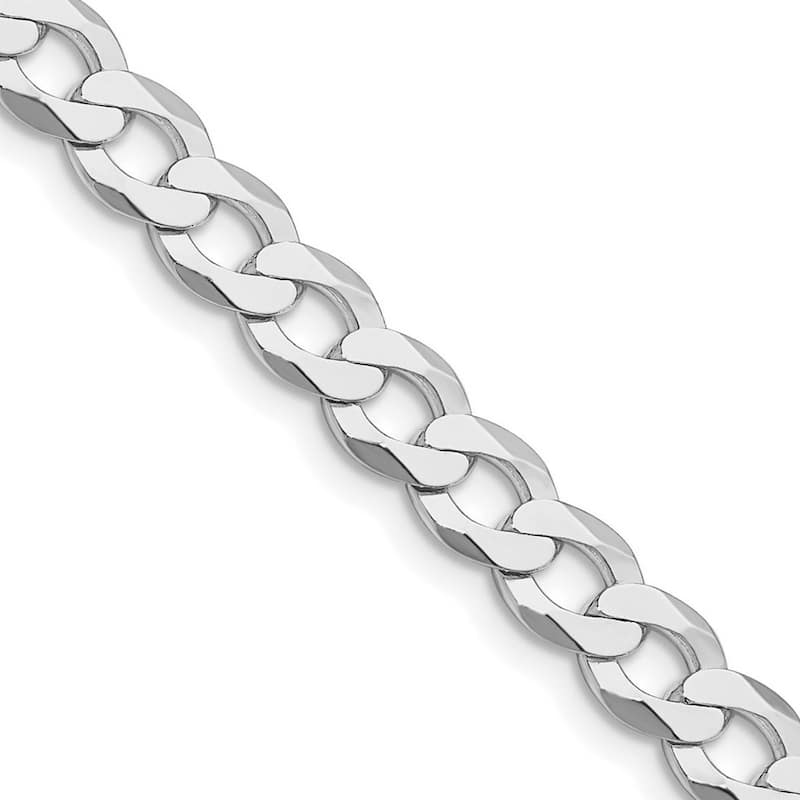 Curata 925 Sterling Silver Rhodium Plated 6.8mm Flat Curb Chain Necklace
