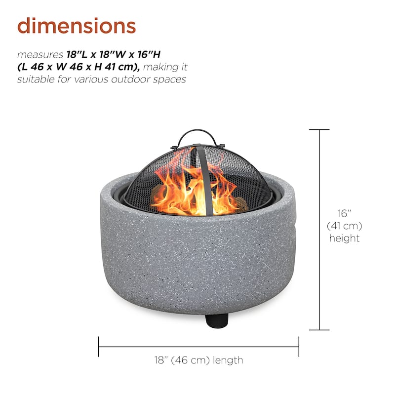 Contemporary Gray Stone Firepit with Lid and Wood Poker