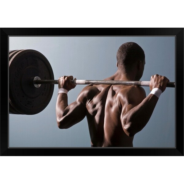 "Man working out the gym" Black Framed Print