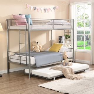 Metal Bunk Bed with Trundle ,Sturdy Steel Construction for Durability and Stability