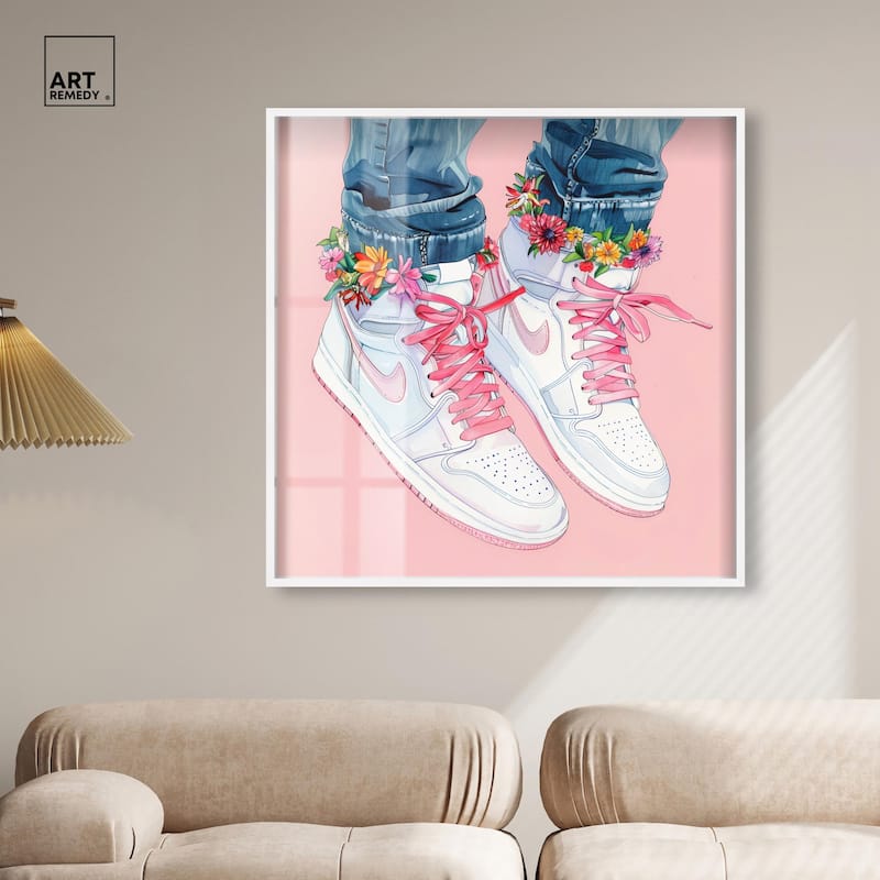 Blush Floral Bloom Sneakers Shadowbox by Art Remedy