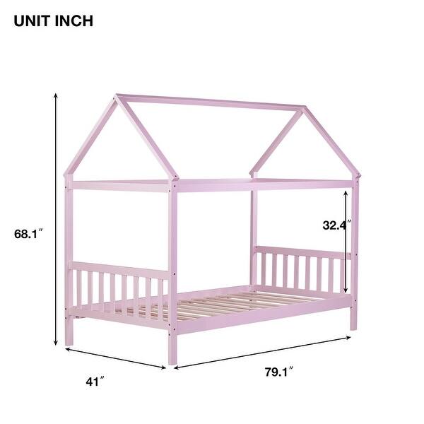 Pink Rubber Wood House Bed,Twin Size Kids Bed