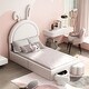 preview thumbnail 15 of 42, Upholstered Rabbit-Shape Bed Frame with 2 Storage Stools, Twin/Full Size elvet Platform Bed with Cartoon Ears Shaped Headboard