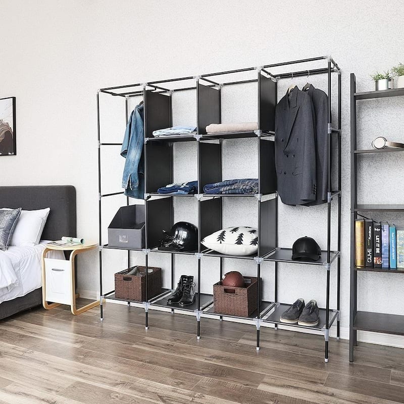 Clothes Closet Portable Wardrobe 12-shelf 4-pocket Storage Rack