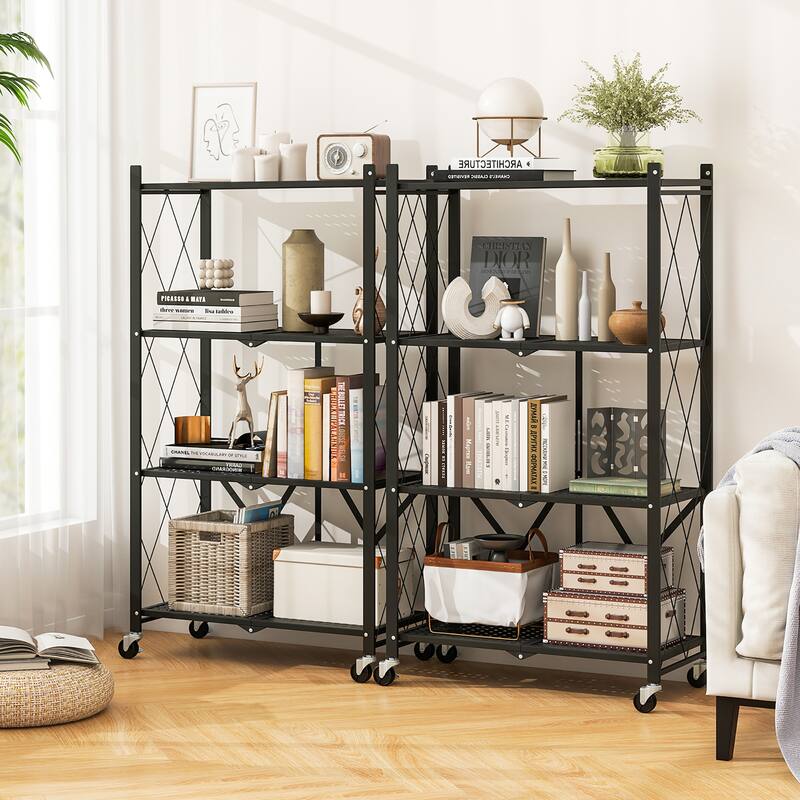 Gymax 4-tier Foldable Storage Shelving Unit w/4 Universal Wheels for