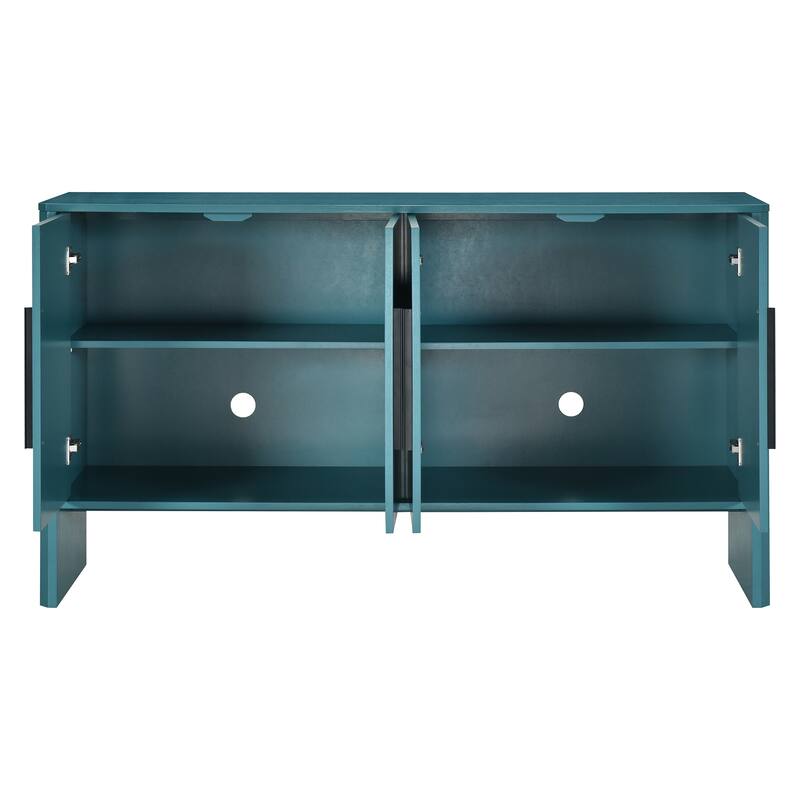 4-Door Retro Sideboard with Adjustable Shelves, Large Storage Cabinet, Antique Blue