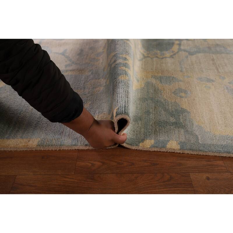 Vegetable Dye Floral Oushak Turkish Rug Hand-Knotted Wool Carpet - 9'6" x 11'11"