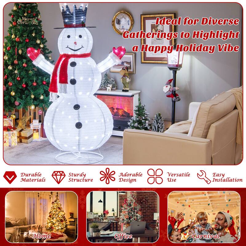 Gymax 6FT Pre-Lit Pop-Up Flannel Snowman Collapsible Christmas Decor - See Details