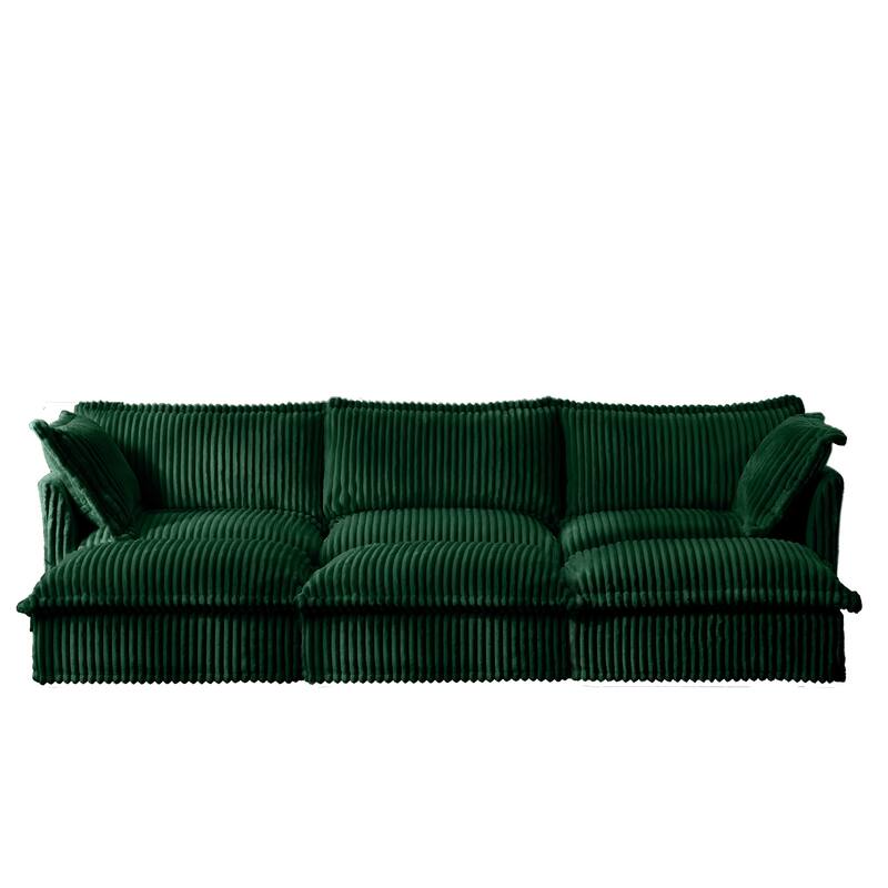 120" Corduroy 3-Seater Sofa Set with 3 Ottomans, Sleeper Function & Removable Slipcovers
