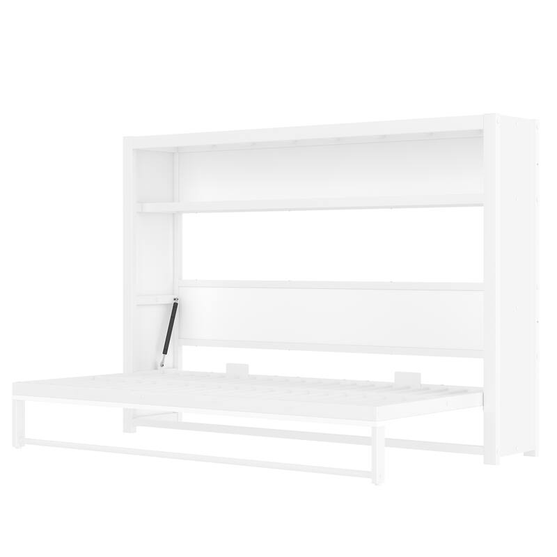 Space-Saving Twin Size Foldable Wall Bed with Built-In Shelves, White
