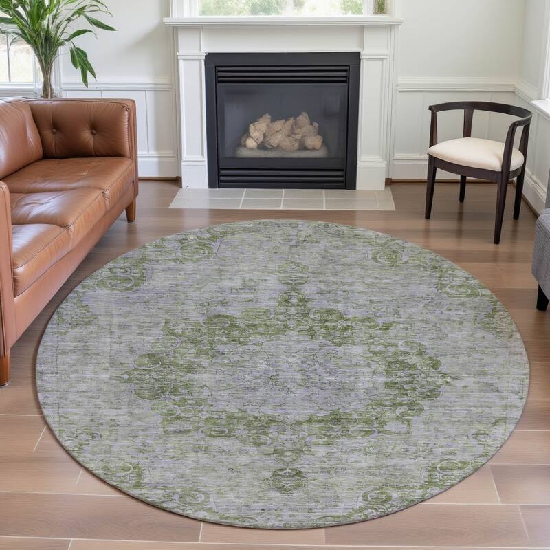 Premium Washable Super Soft Vintage Traditional Mayfield Rug - Olive - 8' x 8'