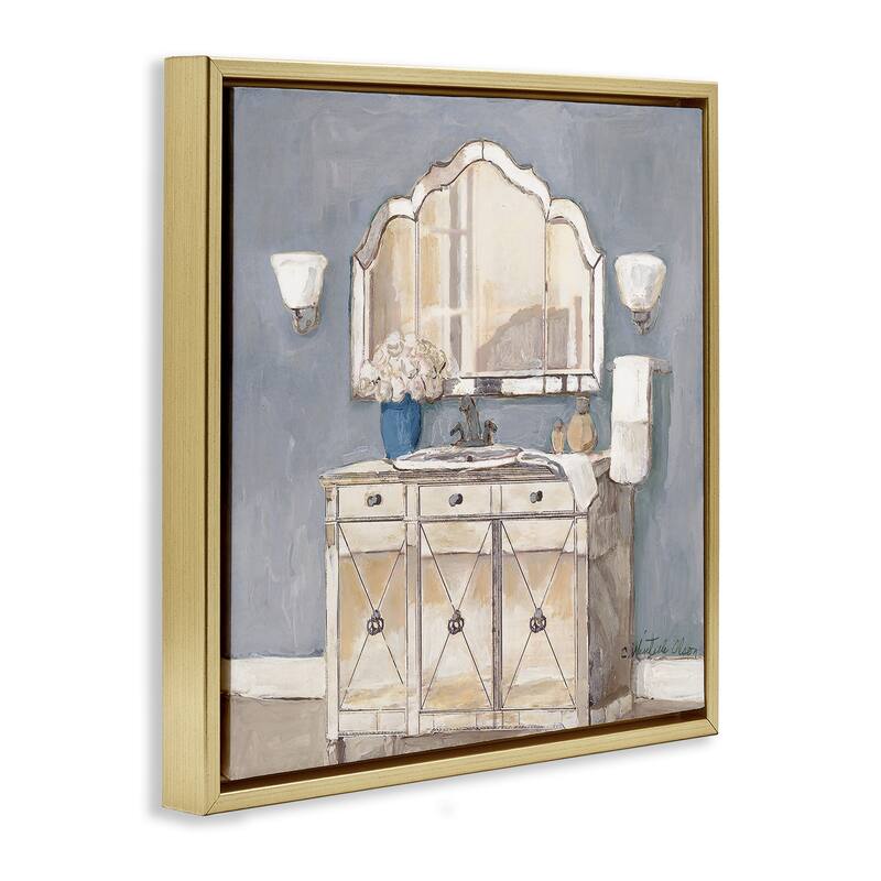 Stupell Traditional Bathroom Sink & Mirror Framed Floater Canvas Wall Art Design By Charlene Olson